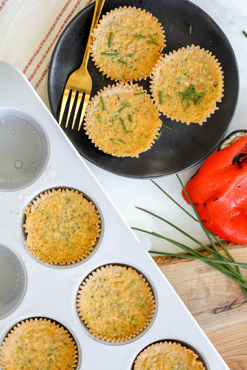 cook egg white bites on a black plate after cooking