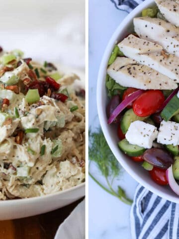 macro friendly chicken salad collage