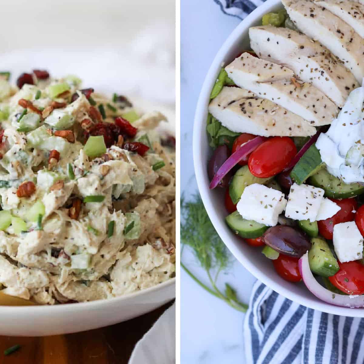 macro friendly chicken salad collage