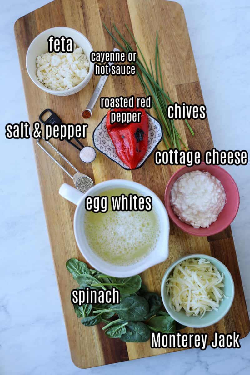 egg white bite ingredients on a cutting board
