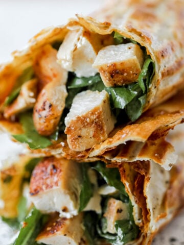 cottage cheese flatbread wrap with chicken caesar