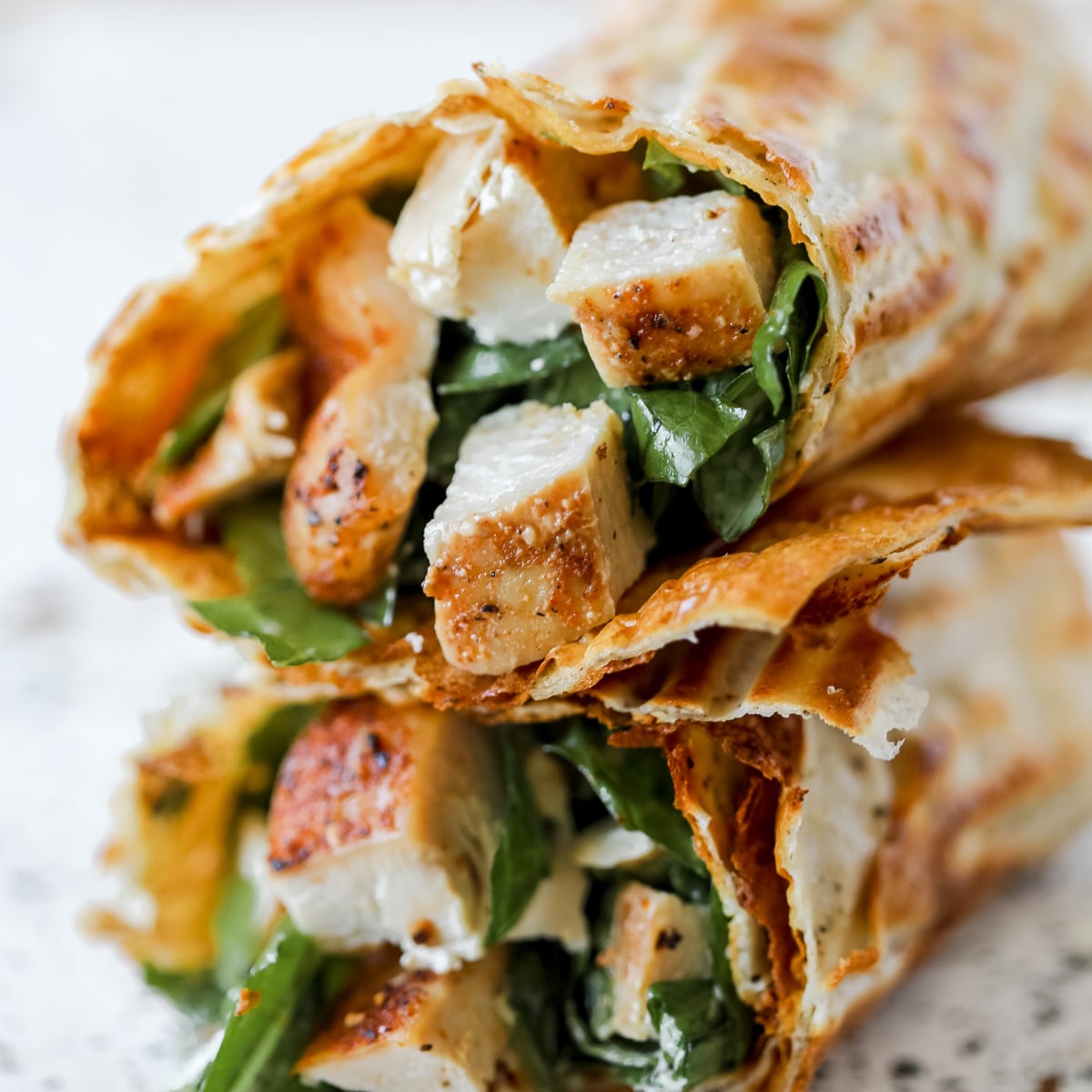 cottage cheese flatbread wrap with chicken caesar