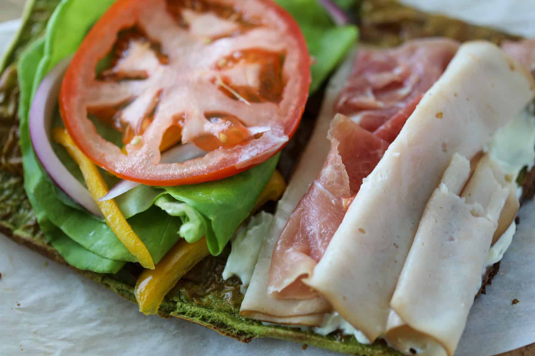 cottage cheese flatbread folded into a sandwich