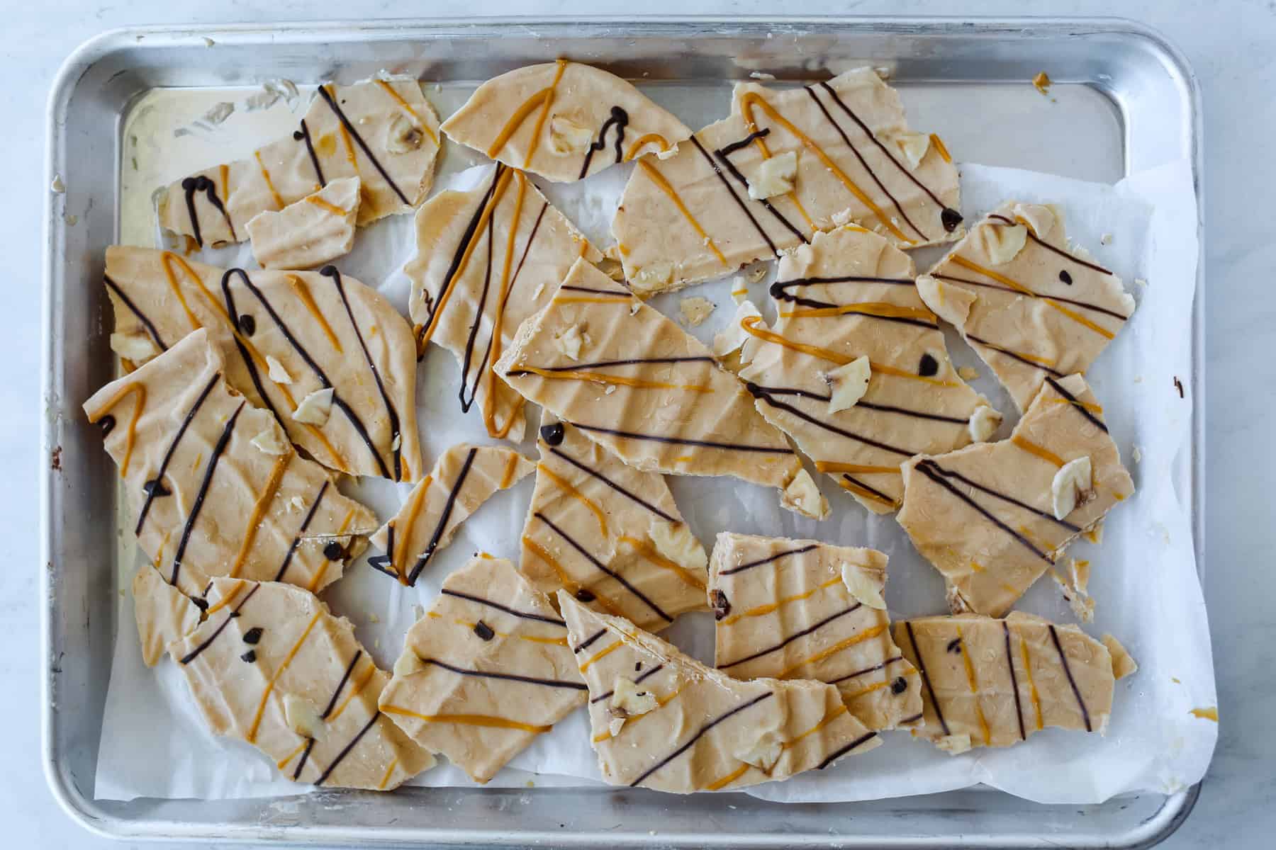 freezing the Greek yogurt bark and then breaking it into bite size chunks