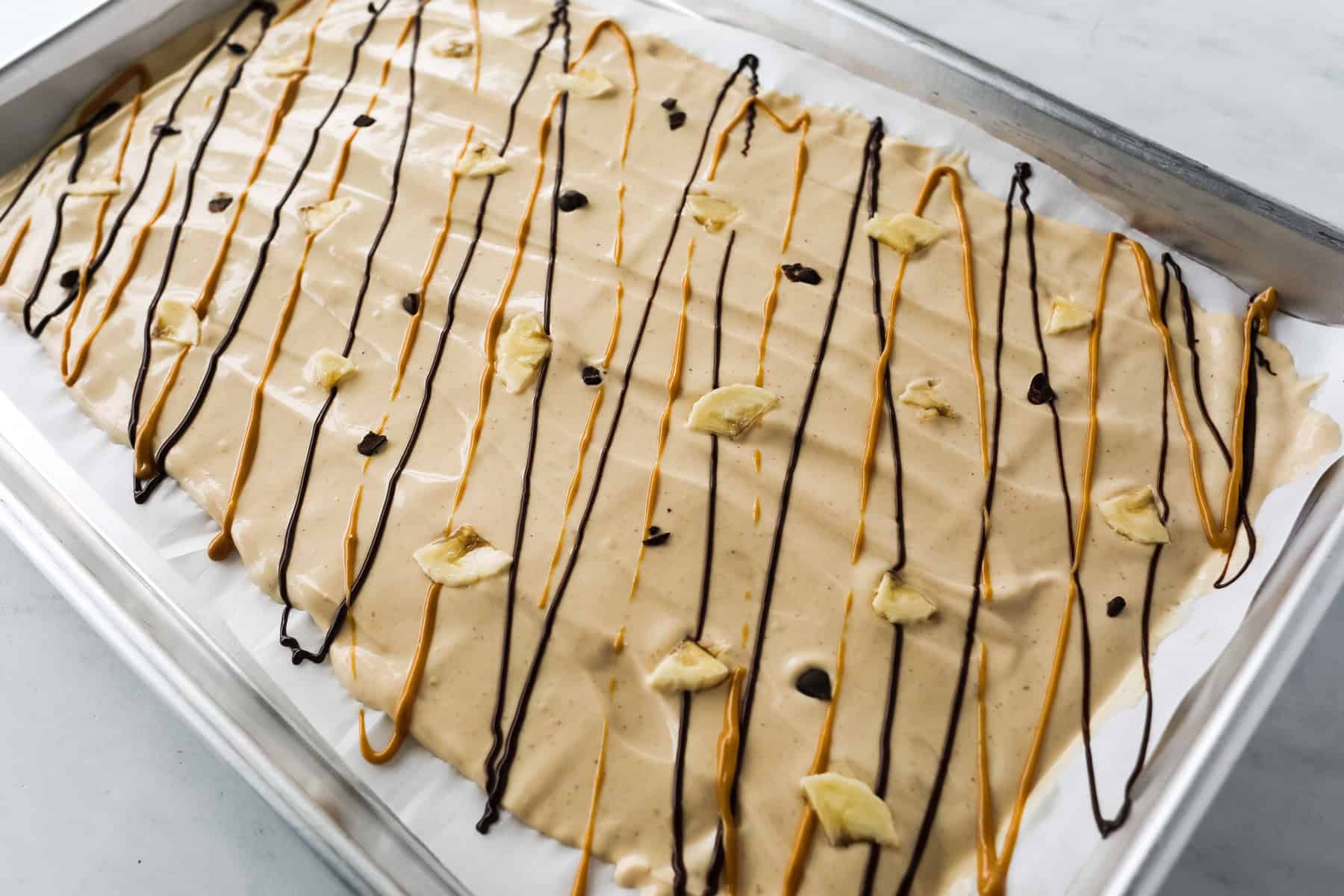 spread the Greek yogurt and peanut butter mix on a sheet pan