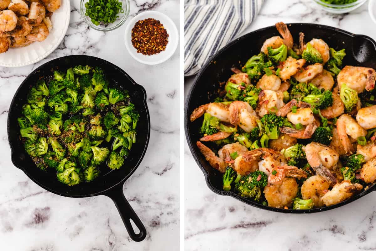 saute the broccoli and seasoning, add the shrimp back to the skillet