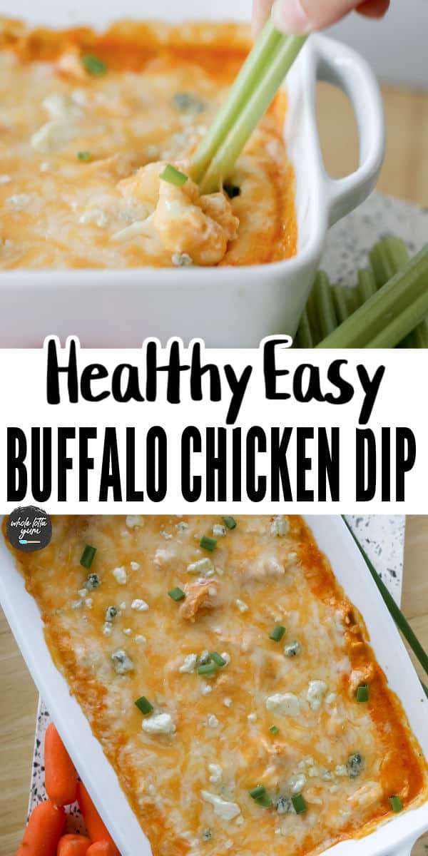 high protein buffalo chicken dip pin for Pinterest