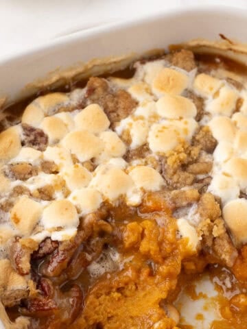 cropped image of marshmallow streusel topping being eaten with a spoon