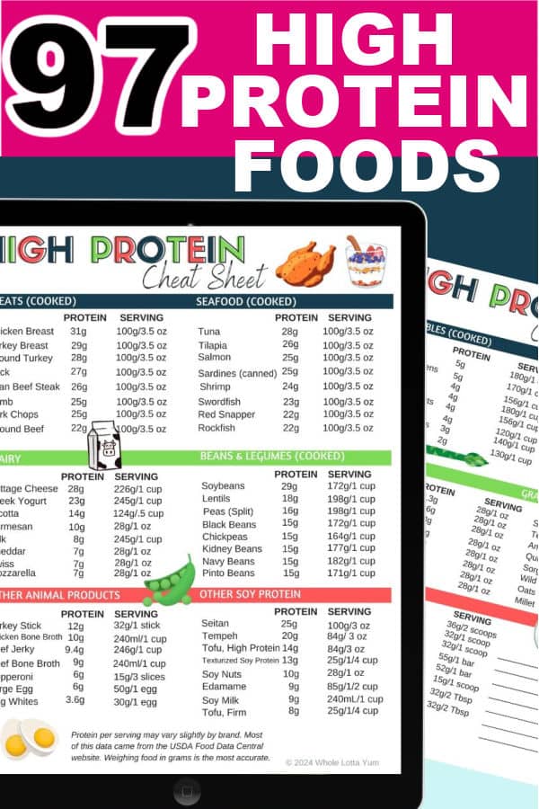 list of foods list a lot of protein chart image