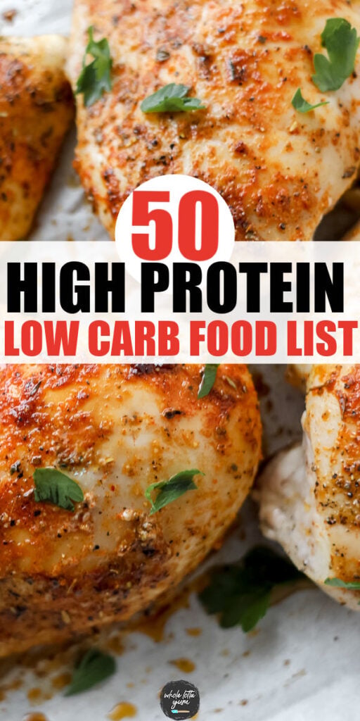 pinterest pin of low carb high protein list of foods