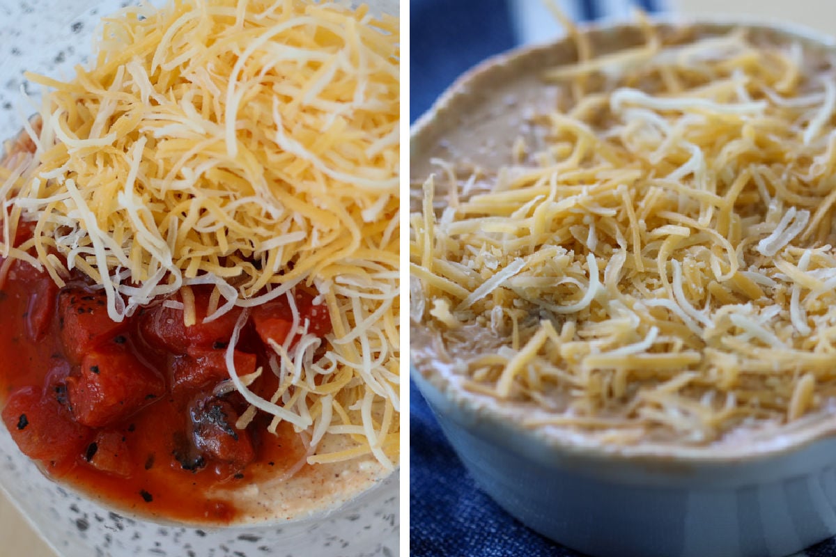 combing the queso dip ingredients before putting in a microwave