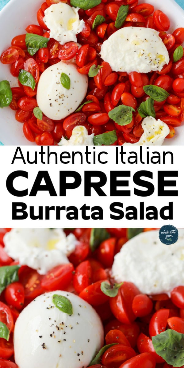 caprese salad with burrata cheese and balsamic glaze for pinterest