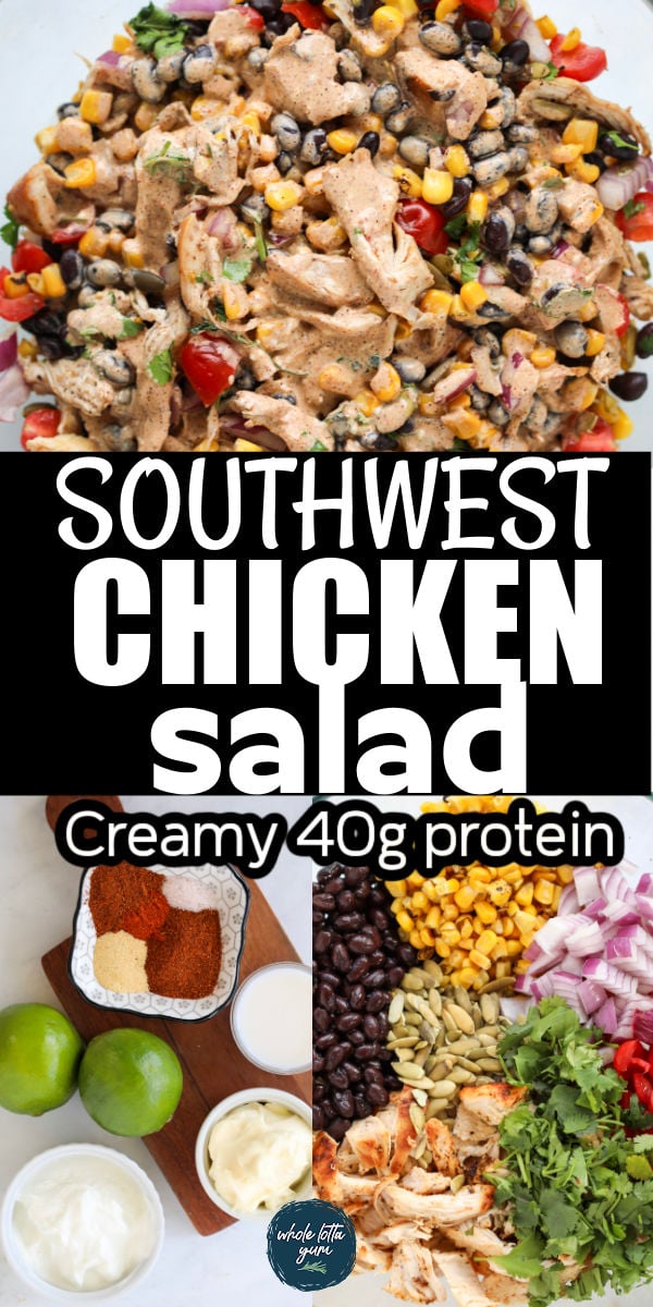 southwest chicken salad recipe with greek yogurt pin for social media