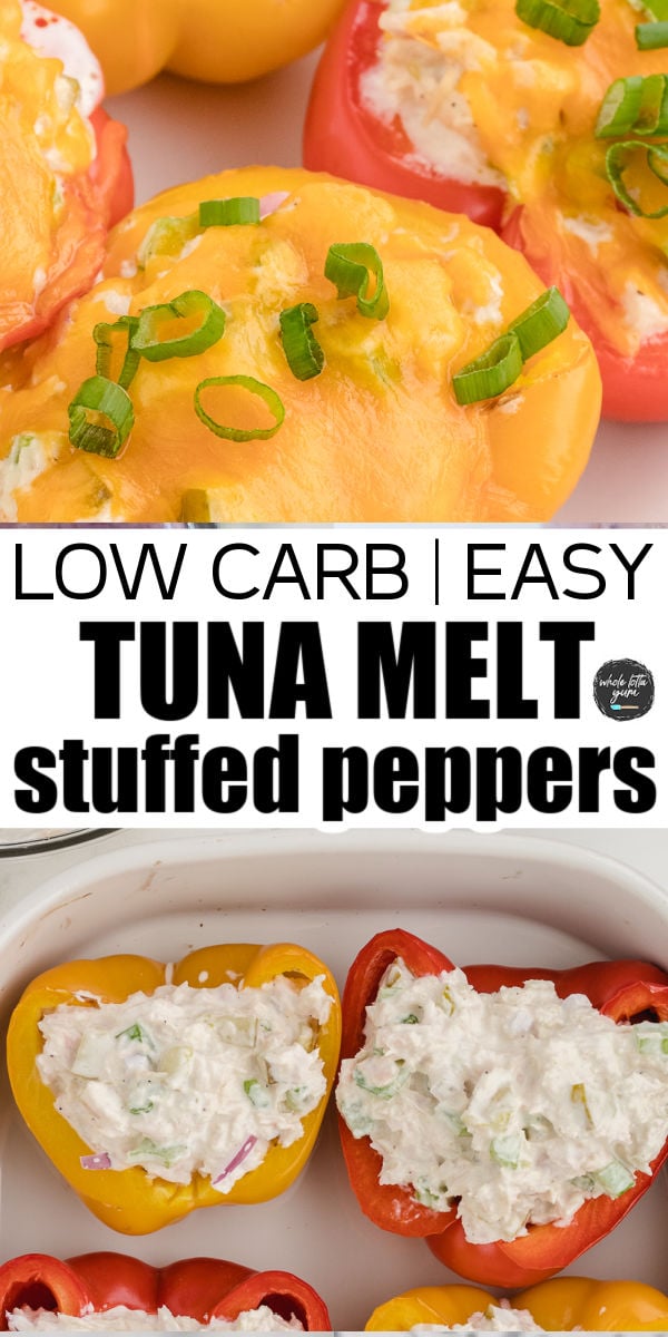 tuna melt stuffed peppers graphic for social media