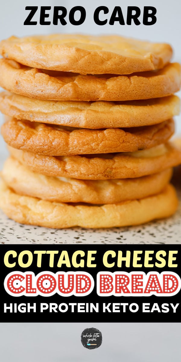 fluffy cottage cheese cloud bread stacked up on top of each other