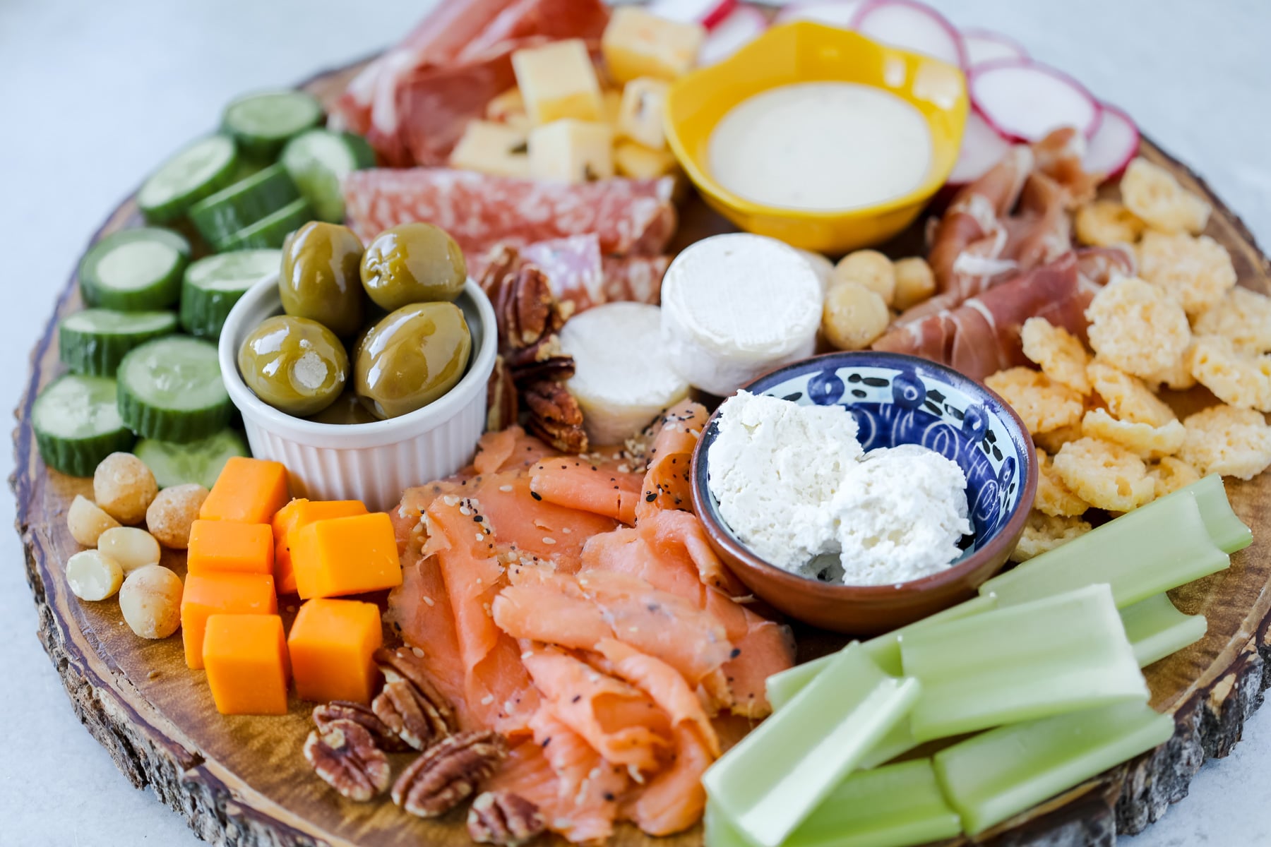 keto charcuterie board ingredients on a cutting board