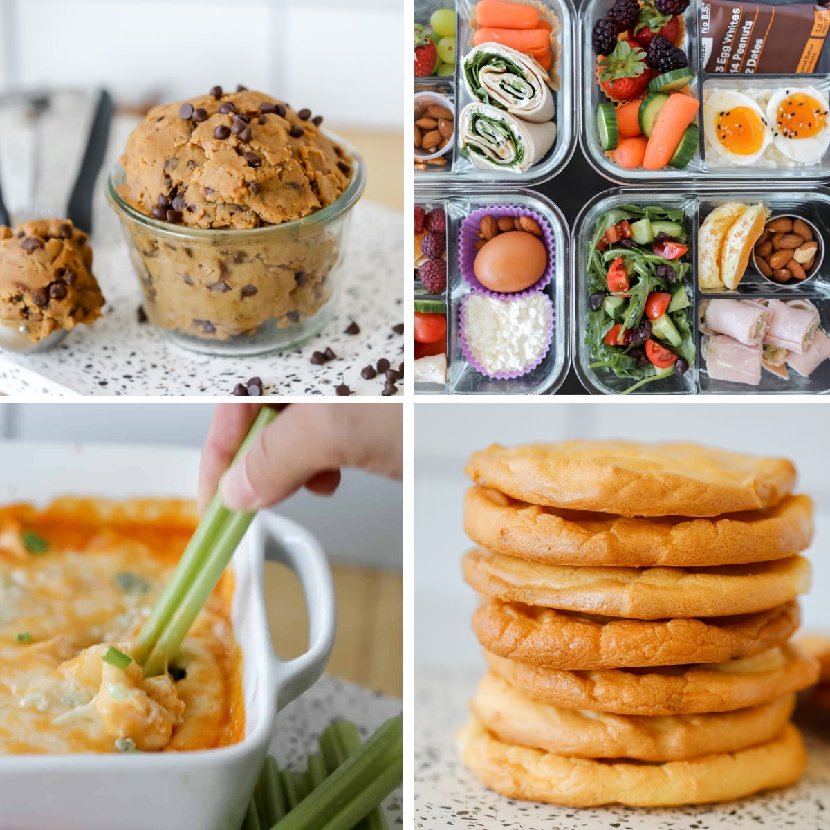 collage of macro friendly snack ideas