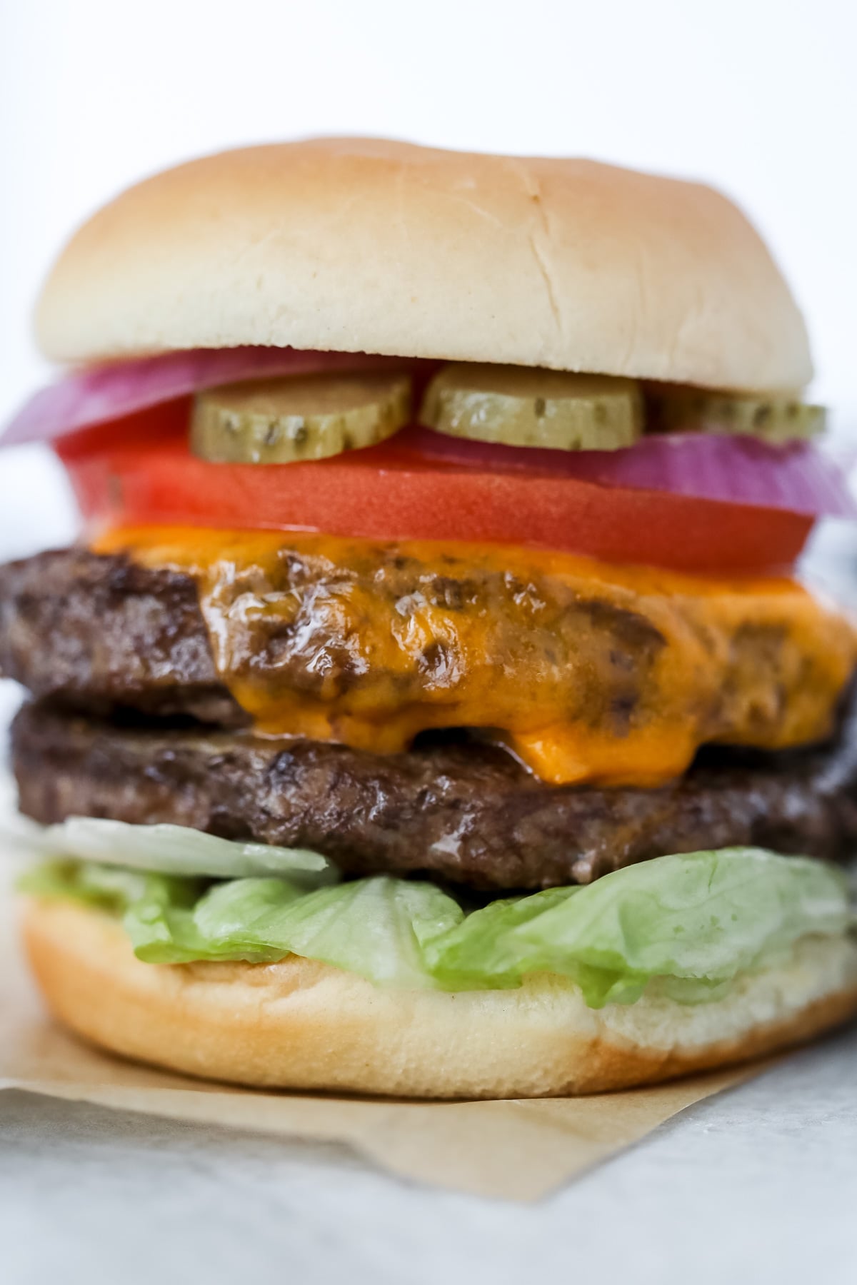 how to air fry burgers double stacked with cheese