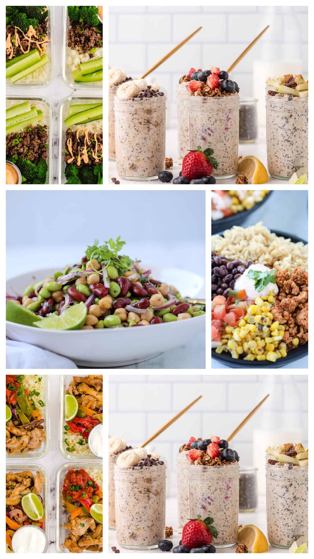 collage of macro friendly meal prep ideas 