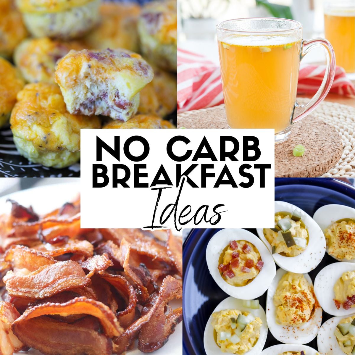 high protein no carb breakfast ideas collage of foods