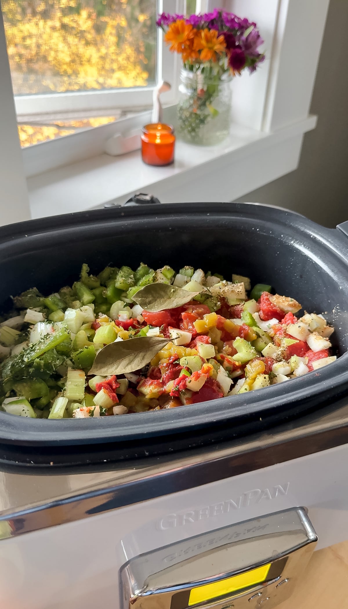 high protein high fiber turkey chili in a slow cooker