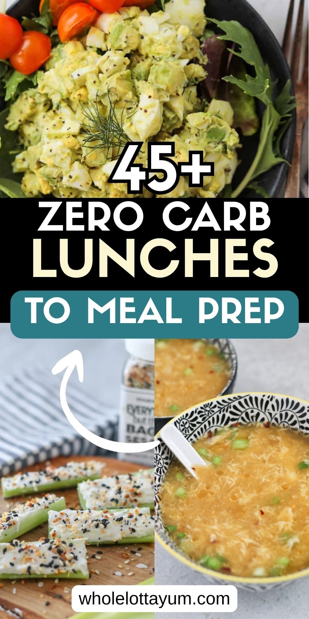 easy no carb lunch ideas to meal prep pin for social media
